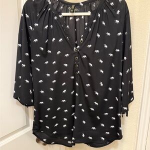 Yumi Kim Black and White Buttoned Blouse with Mandarin Collar